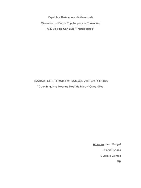 Análisis Vanguardista Cuando Quiero Llorar No Lloro Miguel Otero