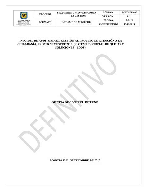 Pdf Informe De Auditoria De Gesti N Al Proceso De Seguimiento Y