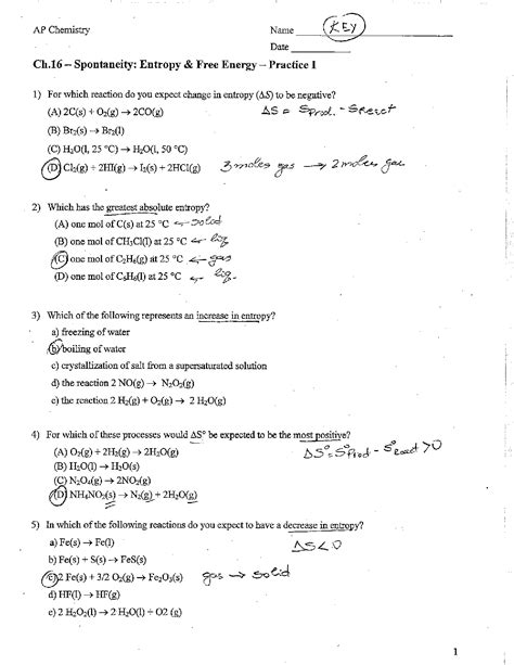 Solution Ap Chemistry Entropy And Free Energy Multiple Choice Practice