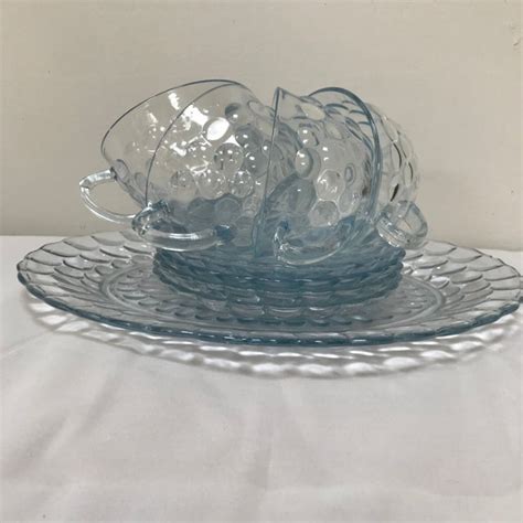 Vintage Anchor Hocking Sapphire Blue Bubble Glass Dinnerware Chairish