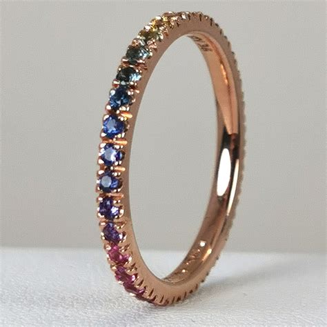 Bague Eternity Or Rose 18k Rainbow Saphirs 0 55cts Taille 54