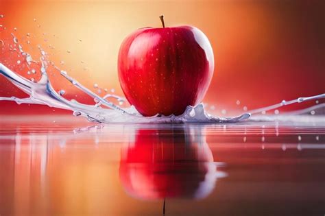 Una manzana roja está en el agua con un chorrito de agua Foto Premium