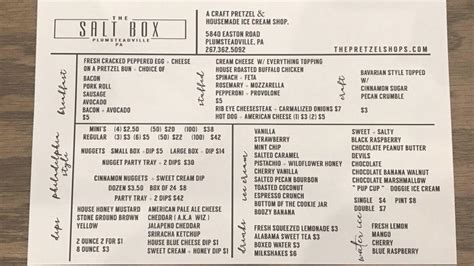 Menu At The Salt Box Desserts Plumsteadville