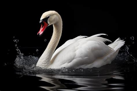 Premium Ai Image Beautiful White Swan Swimming On Water With