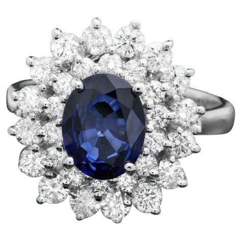 Carats Natural Blue Sapphire And Diamond K Solid White Gold