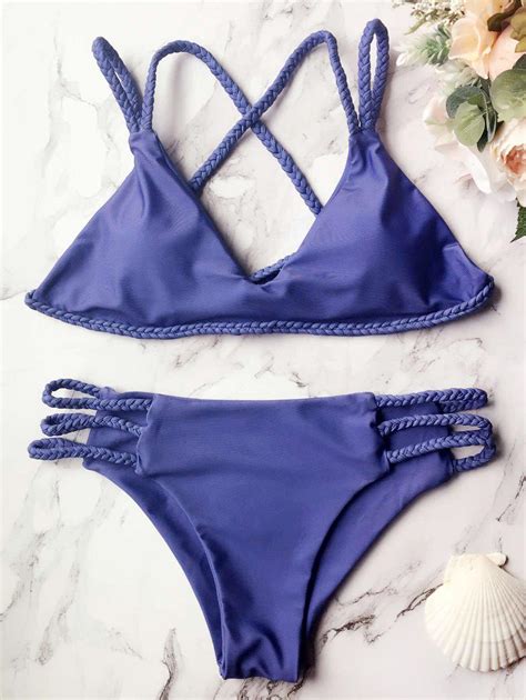 Off Braided Cutout Bikini Set In Blue Zaful