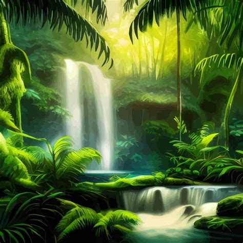 Paisagem de primavera cachoeira em floresta tropical ilustração