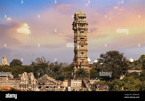 Chittorgarh Fort ancient architecture with view of victory monument ...