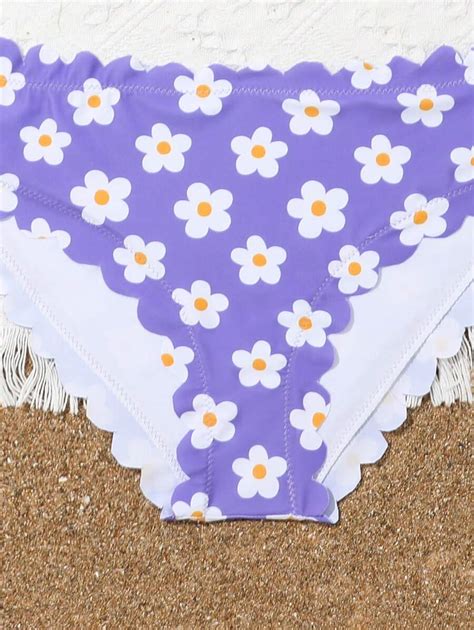 Tween Girls Floral Printed Short Sleeve Bikini Swimwear Set Bathing Suit Beach Outfit Summer