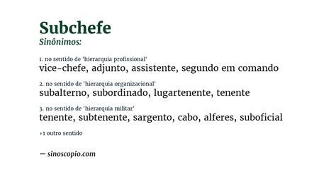 Subchefe Ou Sub Chefe - Sinônimos de Subchefe [por sentido] - Sinoscópio