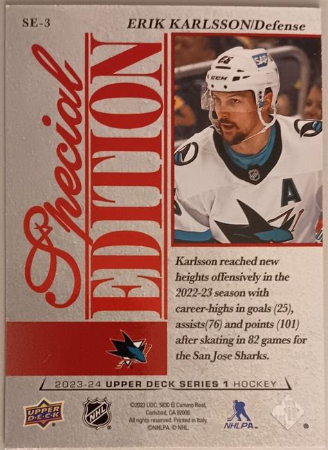 2023 24 UD Erik Karlsson Red Special Edition Card SE 3 San Jose