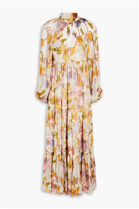 Zimmermann Tempo Gathered Floral Print Fil Coupé Chiffon Midi Dress