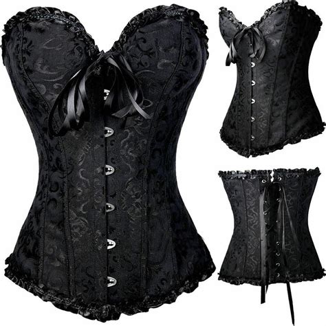 Women Lace Up Boned Bustier Corset Overbust Burlesque Top Lingerie Waist Cincher Ebay