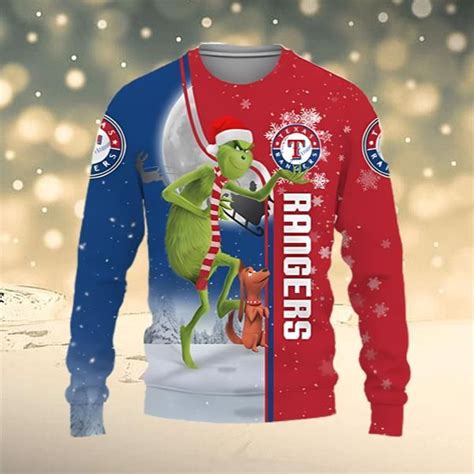 MLB Texas Rangers Logo Funny Grinch Ugly Christmas Sweater Ugly