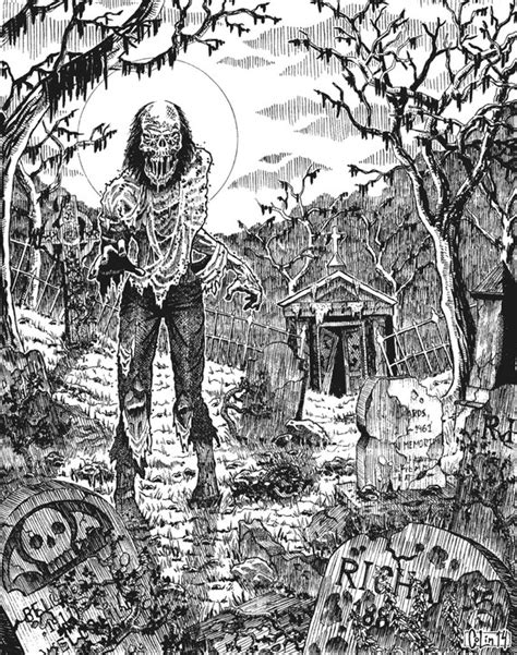 Black And White Zombie Art Print Graveyard Walker