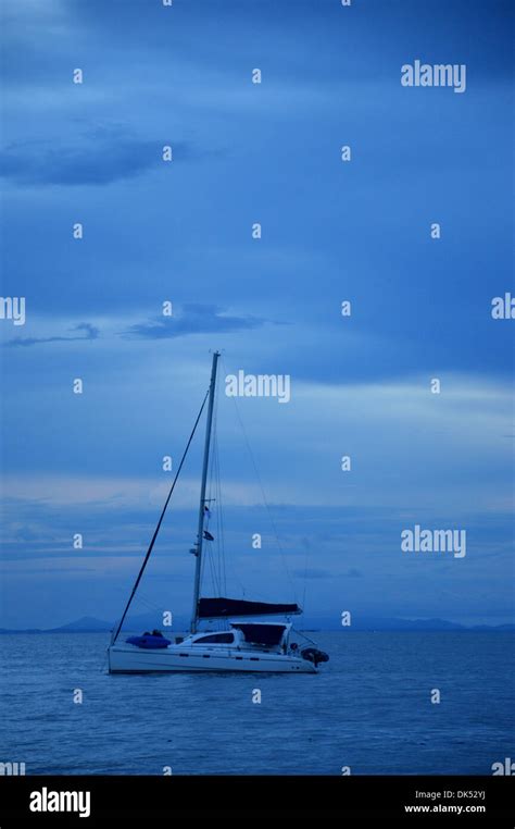 A Yacht Being Anchored In The Middle Of The Sea Stock Photo Alamy