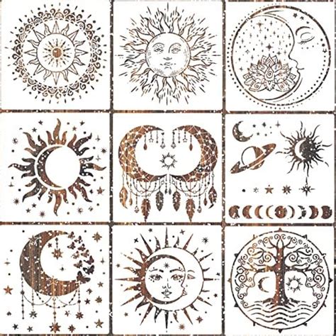 9pcs Mandala Sun And Moon Stencil Star Sun And Moon Stencils Reusable