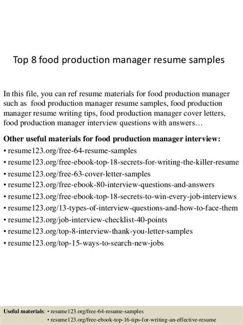 Top 8 Food Production Manager Resume Samples