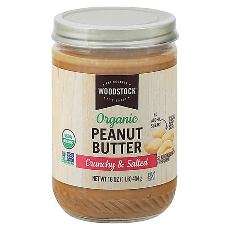 Woodstock Peanut Butter Organic Crunchy Salted 16 Oz Peanut