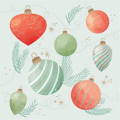 Adornos De Bolas De Navidad En Acuarela Vector Gratis