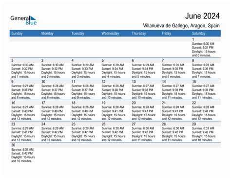 June Sunrise And Sunset Calendar For Villanueva De Gallego Pdf