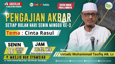 Kajian Cinta Rasul Ustadz Muhammad Taufiq Ab Lc Youtube