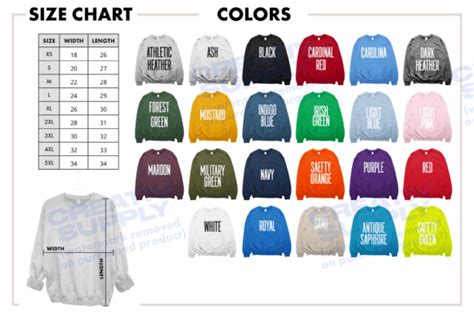 Size Chart Gildan Sweatshirt Colors Etsy Graphic by CreativSupply ...