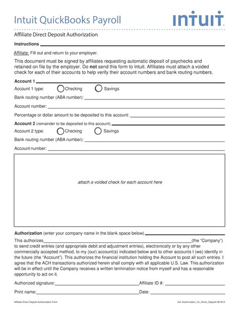 Affiliate Direct Deposit Authorization Fill And Sign Printable