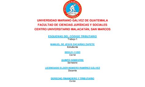 Esquemas Del C Digo Tributario Universidad Mariano G Lvez De