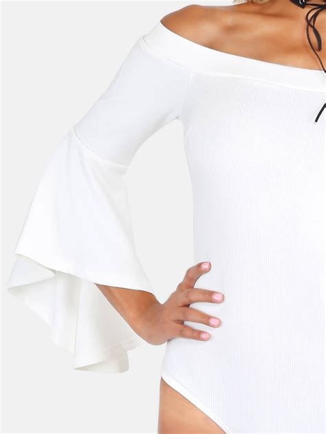 Off The Shoulder Bell Sleeved Bodysuit OFF WHITE SheIn Sheinside