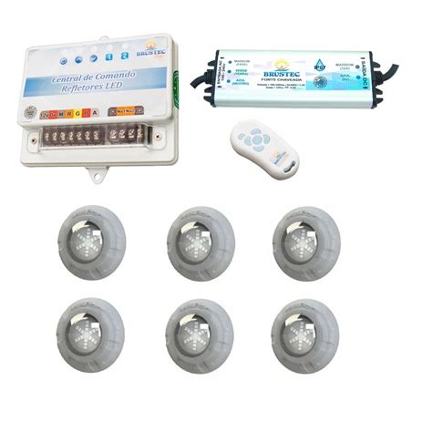 Kit 6 Refletor LED P Piscina Rgb 9W C Comando Brustec No Shoptime