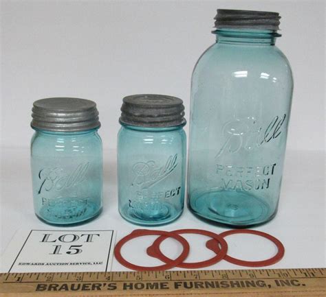 3 Vintage Teal Ball Mason Canning Jars 2 Different Front Pints 1 Half