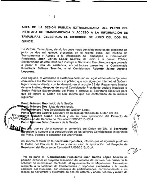 Acta De La Sesi N P Blica Extraordinaria Del Pleno Del Instituto De