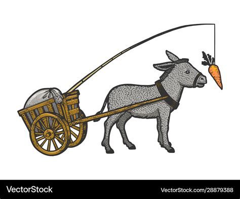 Donkey chasing carrot sketch Royalty Free Vector Image