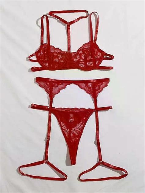 Sexy Choker Floral Lace Underwire Push Up Garter Belt Lingerie Set For Women Sheer Bra And Panty