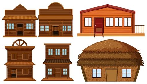 Set of wooden house 302854 Vector Art at Vecteezy