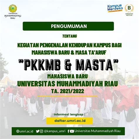 Pengumuman Kegiatan Pkkmb Dan Masta Mahasiswa Baru Umri Ta