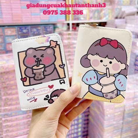 Ví Mini Cute Tông Màu Be Hot Trend Ví Dáng Vuông Gấp Đôi Nhỏ Gọn Da Sần Nhỏ Gọn Bỏ Túi Ví Gấu