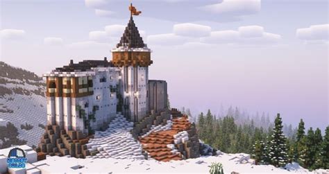 A Large White Castle Sitting On Top Of A Snow Covered Mountain