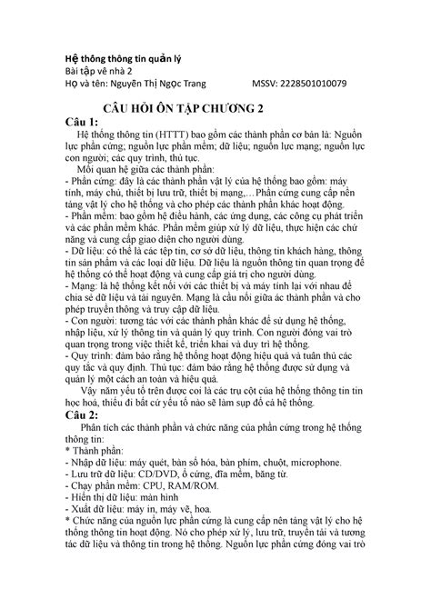 HTTT Trang H ệ thốống thống tin qu ản lý Bài t ập vềề nhà 2 H ọ và