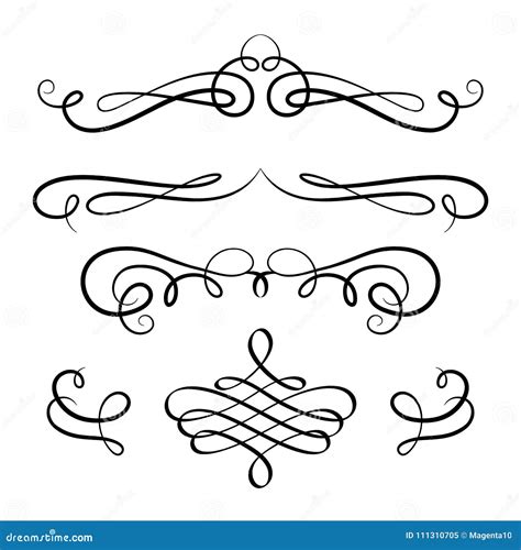 Set of Vintage Calligraphic Vignettes and Flourishes Stock Vector - Illustration of floral ...