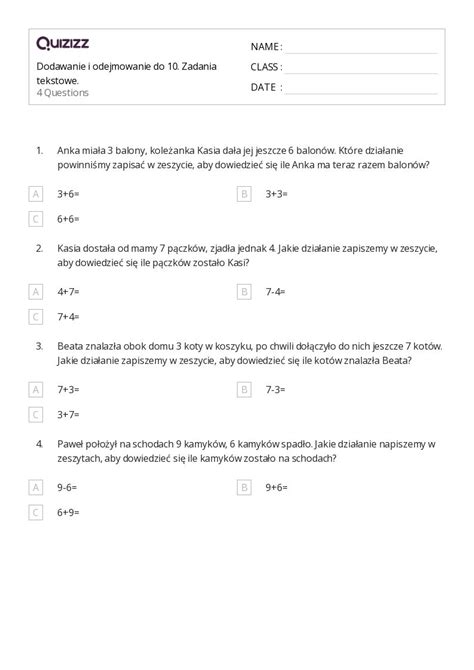 Ponad Zadania Tekstowe Na Dodawanie Arkuszy Roboczych Dla Klasa W