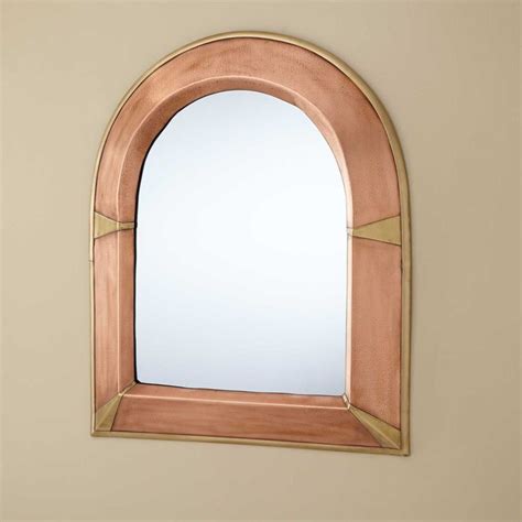 Arched Lightly Hammered Copper Mirror Antique Copper Bathroom