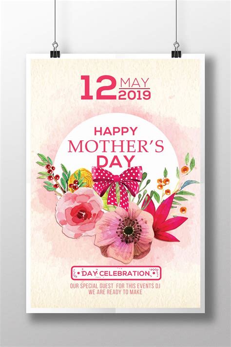 Simple And Lyrical Style Water Color Mother S Day Flyer Templates Psd