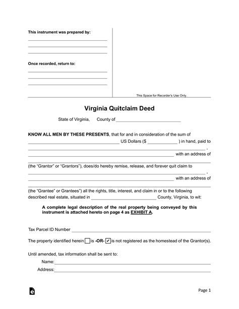 Free Virginia Quit Claim Deed Form Pdf Word Eforms