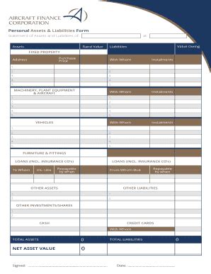 Fillable Online Airfincorp Co Personal Assets Liabilities