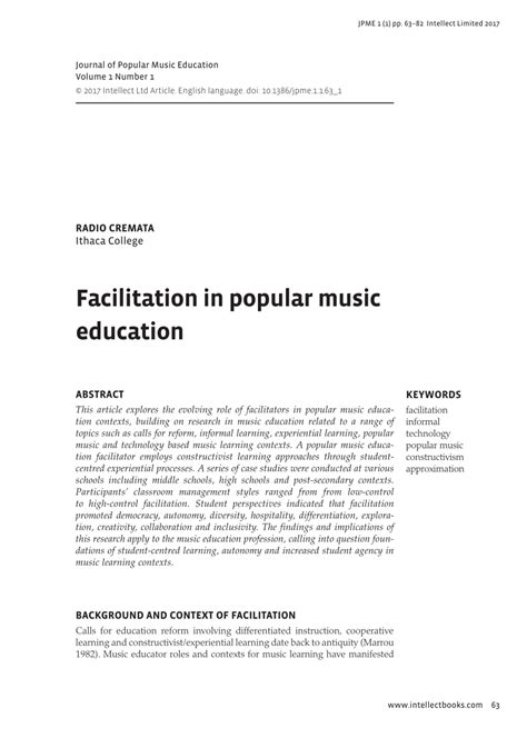 (PDF) Facilitation in popular music education