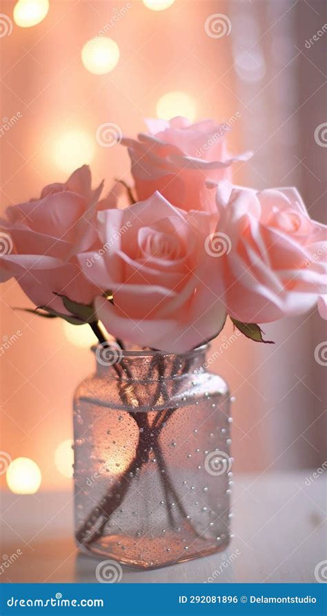 Bouquet Flowers Of Pink Roses In Glass Vase 1695987743105 5 Stock