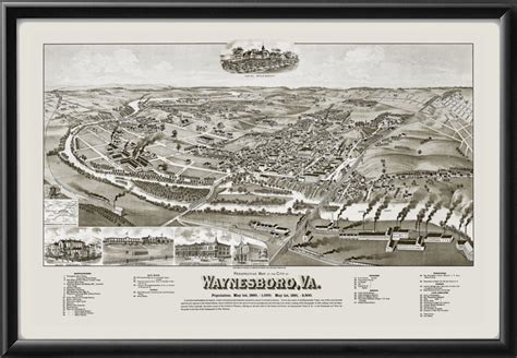 Waynesboro VA 1891 Restored Map | Vintage City Maps