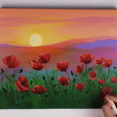 Sunset Landscape Acrylic Painting Step by Step | Sunset Landscape ...